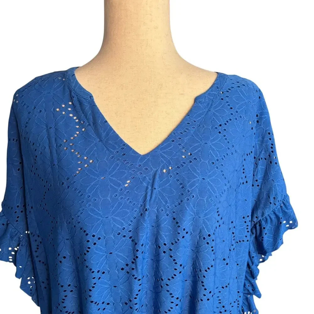RUBY RD. Blue Lined Floral Shift Dress V-Neck Plus Size 2X New NWT